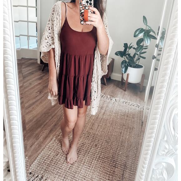 Brandy Melville twirling heart jada burgundy flowy mini dress - Picture 8 of 8